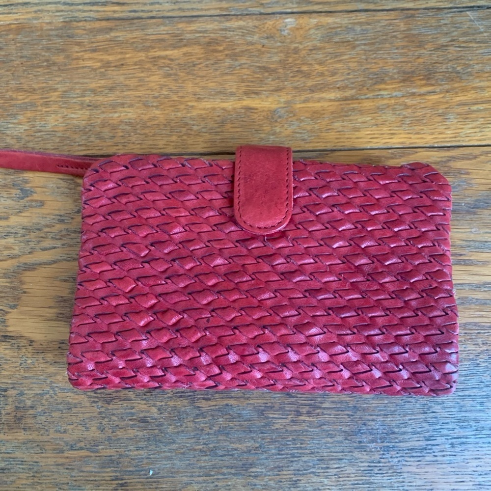 Vilenca Holland Leather Red Bifold Wallet Braided Design  Bohemian 6”x4”